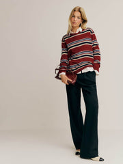 Reformation Cashmere Boyfriend Sweater - Crimson Multi Stripe