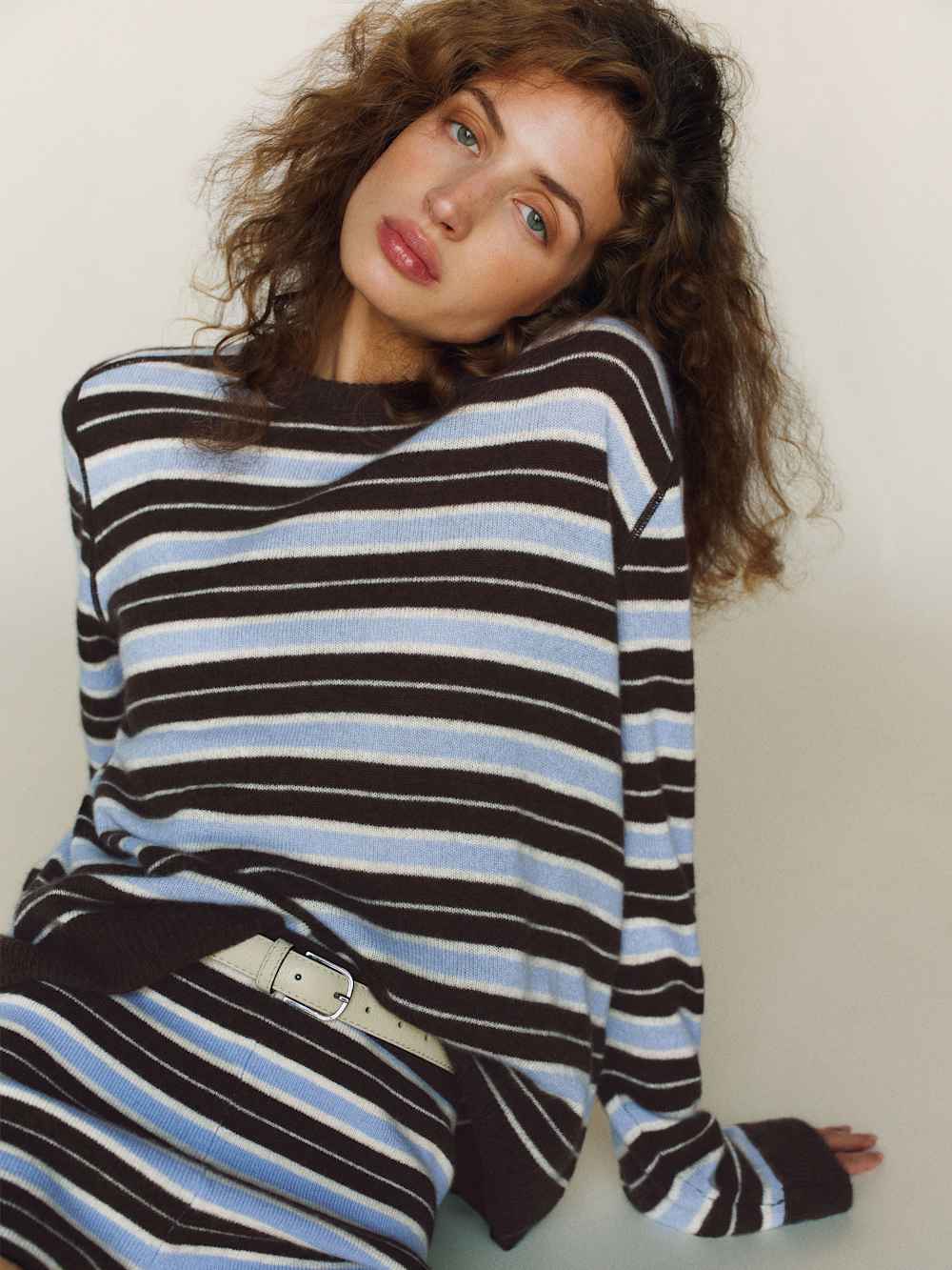 Reformation Cashmere Boyfriend Sweater - Ice Water Multi Stripe