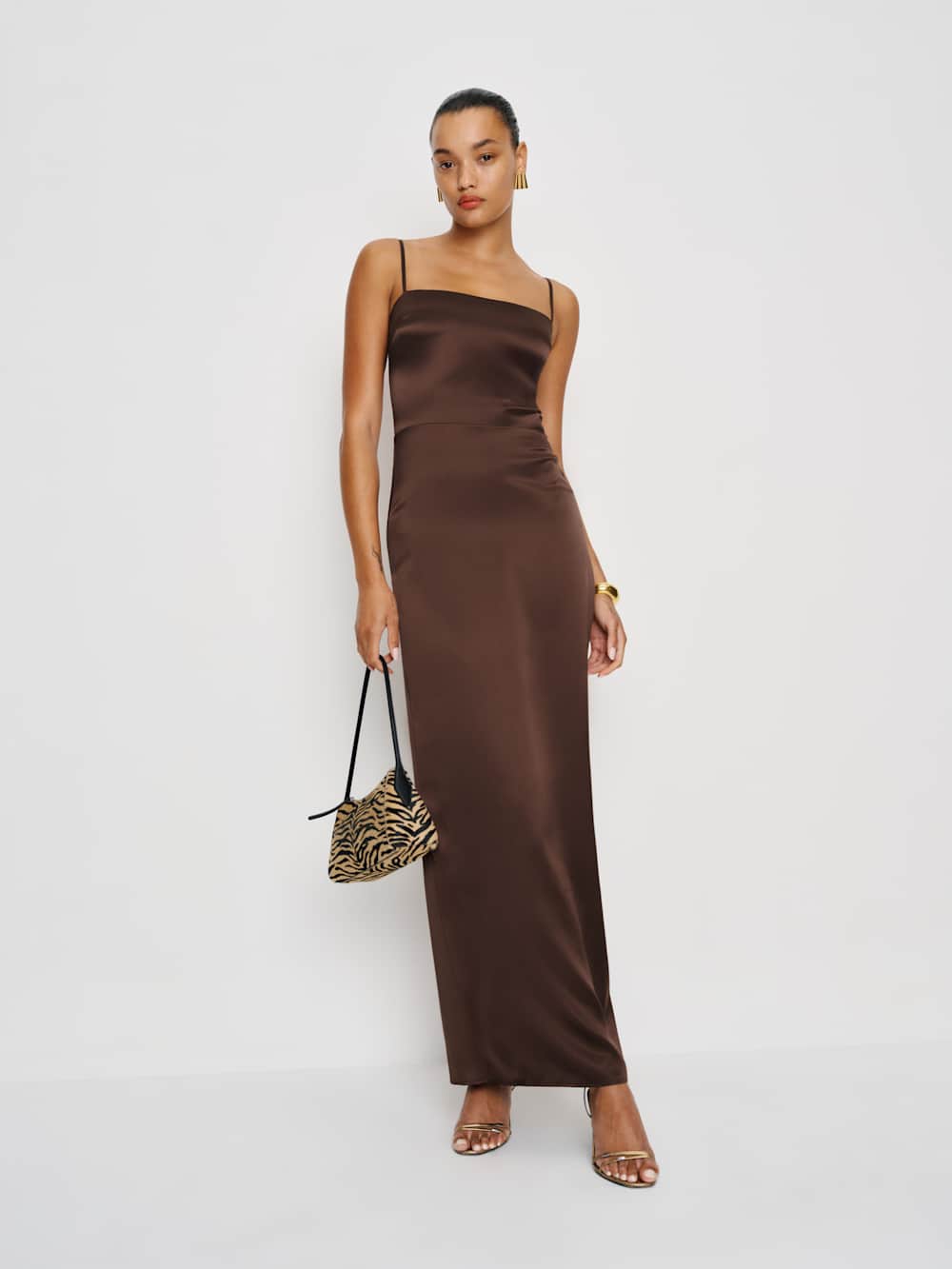 Reformation Frankie Silk Dress - Cafe
