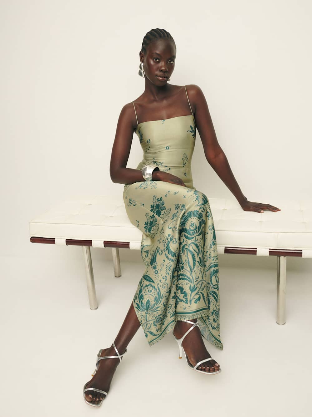 Reformation Frankie Silk Dress - Sage Border