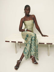 Reformation Frankie Silk Dress - Sage Border