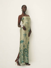 Reformation Frankie Silk Dress - Sage Border