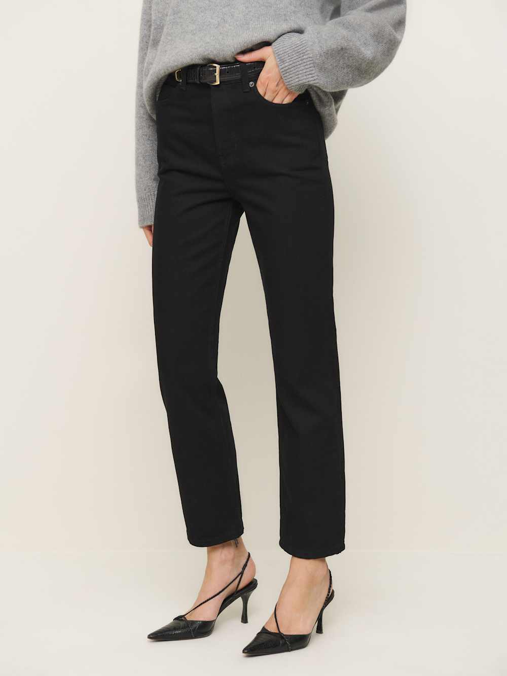 Reformation Cynthia High Rise Straight Cropped Jeans - Black