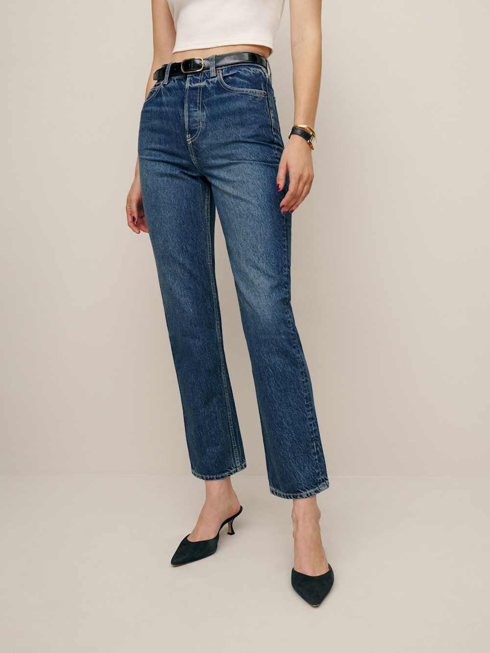 Reformation Cynthia High Rise Straight Cropped Jeans - Lanier