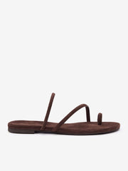 Reformation Ludo Toe Ring Strappy Flat Sandal - Espresso Suede