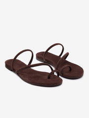 Reformation Ludo Toe Ring Strappy Flat Sandal - Espresso Suede