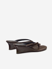 Reformation Amelia Thong Wedge Sandal - Brown Croc-effect