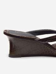 Reformation Amelia Thong Wedge Sandal - Brown Croc-effect