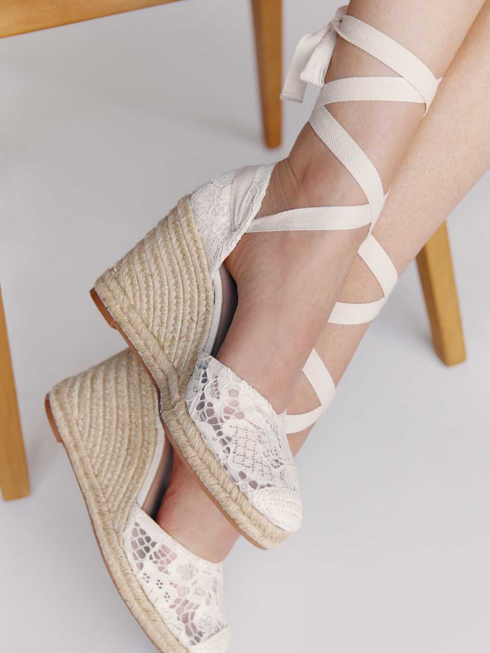 Reformation Camilla Lace Up Wedge Espadrille - White Lace