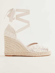 Reformation Camilla Lace Up Wedge Espadrille - White Lace