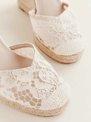 Reformation Camilla Lace Up Wedge Espadrille - White Lace