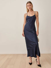 Reformation Parma Silk Dress - Navy