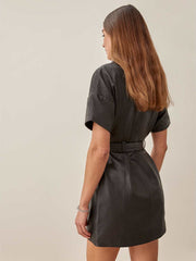 Reformation Veda Moto Shirt Dress - Black