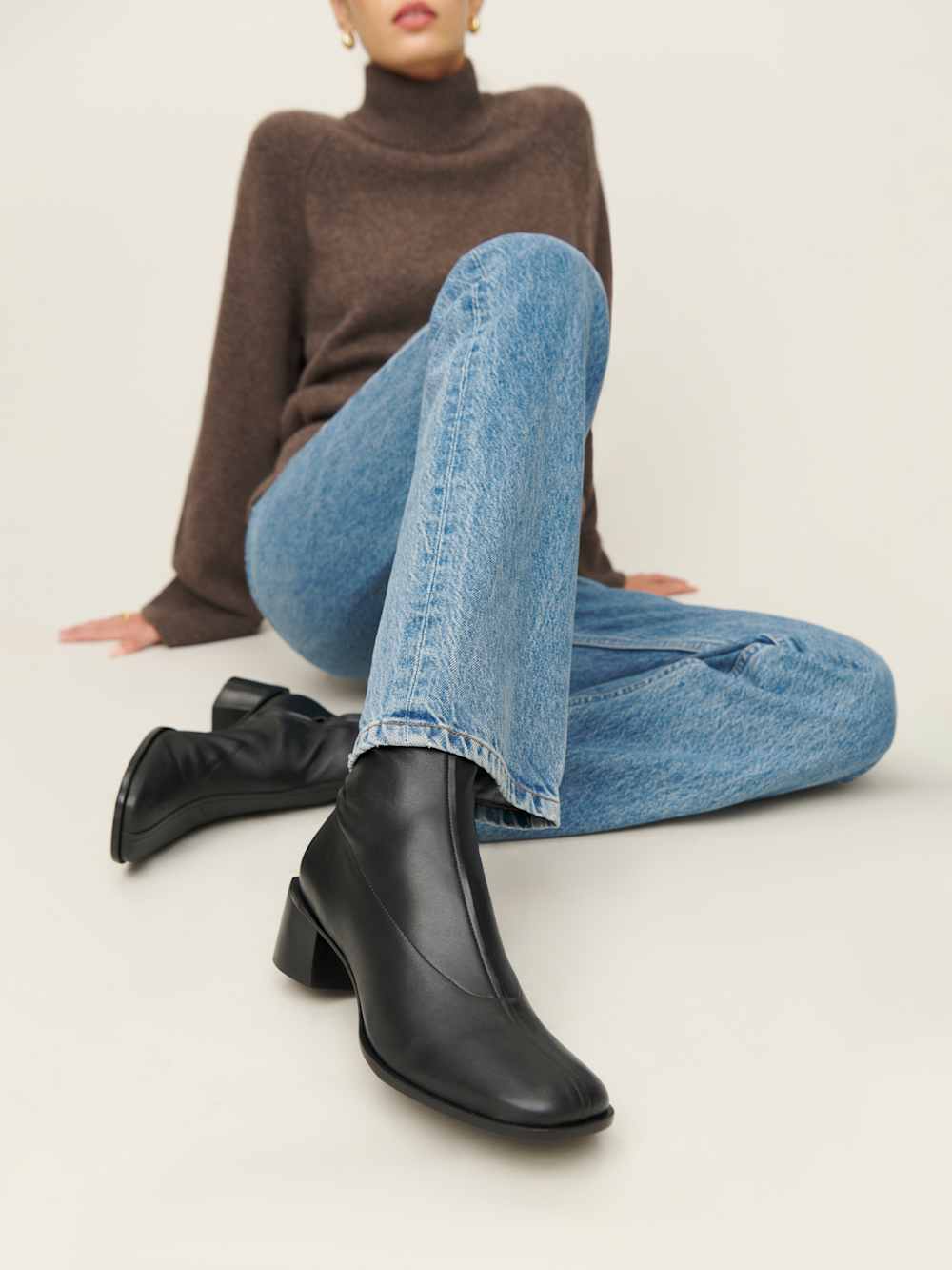 Reformation Louie Stretch Sock Bootie - Black Leather