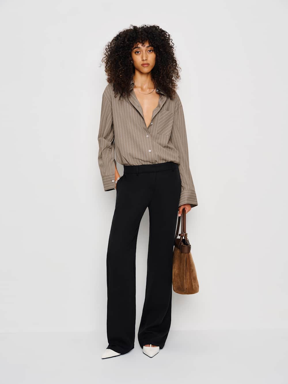 Reformation Will Oversized Shirt - Mushroom Stripe