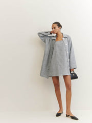 Reformation Aubree Linen Dress - Slate Check