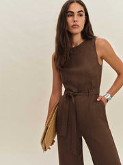 Reformation Naomi Linen Jumpsuit - Chocolate Cake