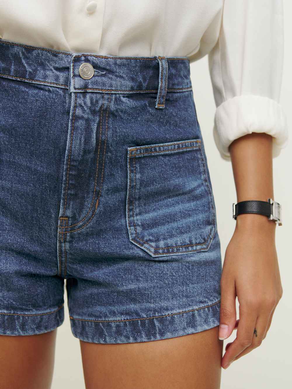 Reformation Alyssa Stretch High Rise 3.5” Jean Shorts - Anguilla