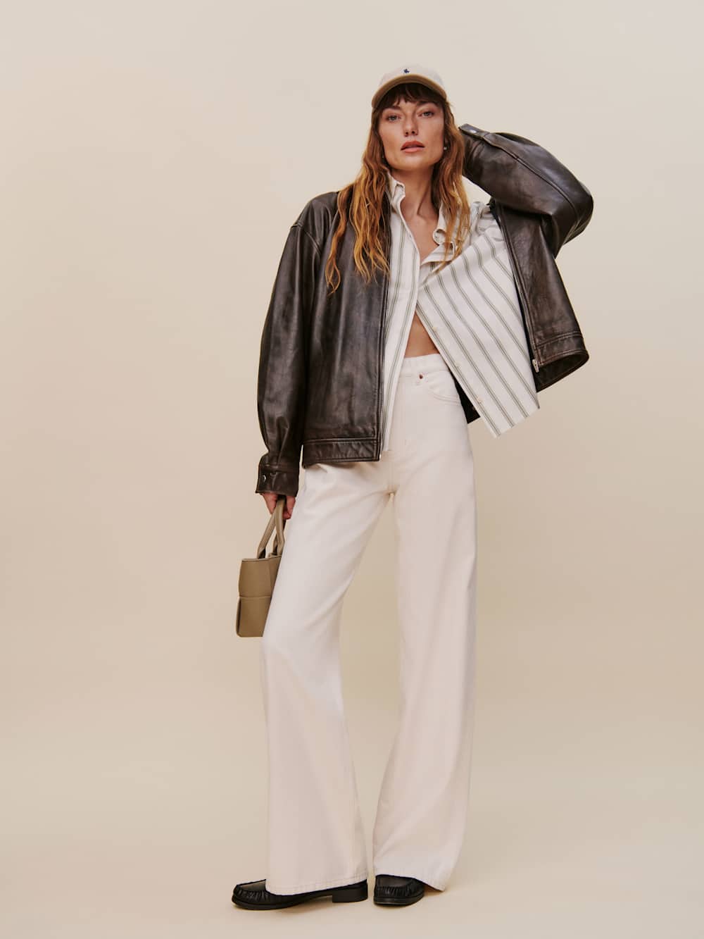 Reformation Cary High Rise Slouchy Wide Leg Jeans - Fior Di Latte