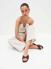 Reformation Mikki Twist Flat Sandal - Chestnut