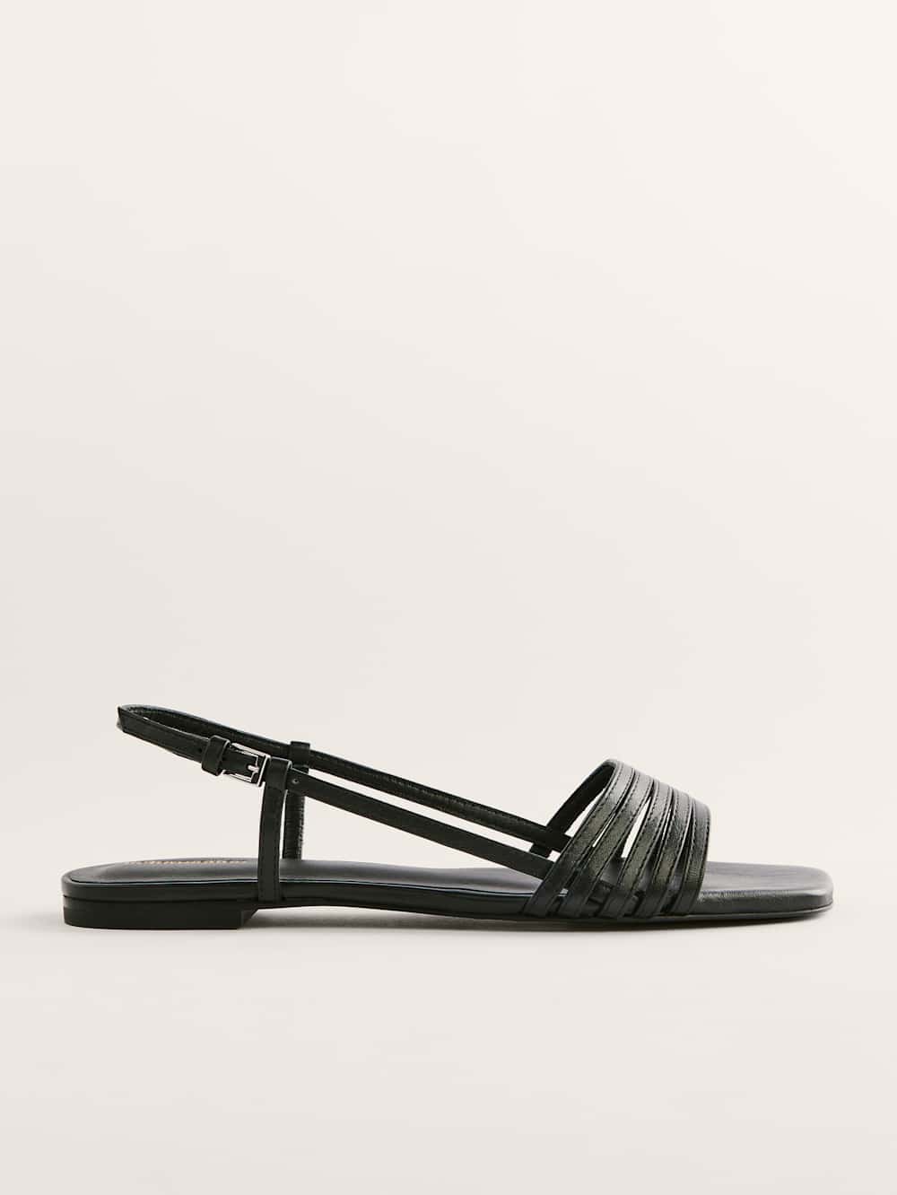 Reformation Millie Lattice Flat Sandal - Black Leather