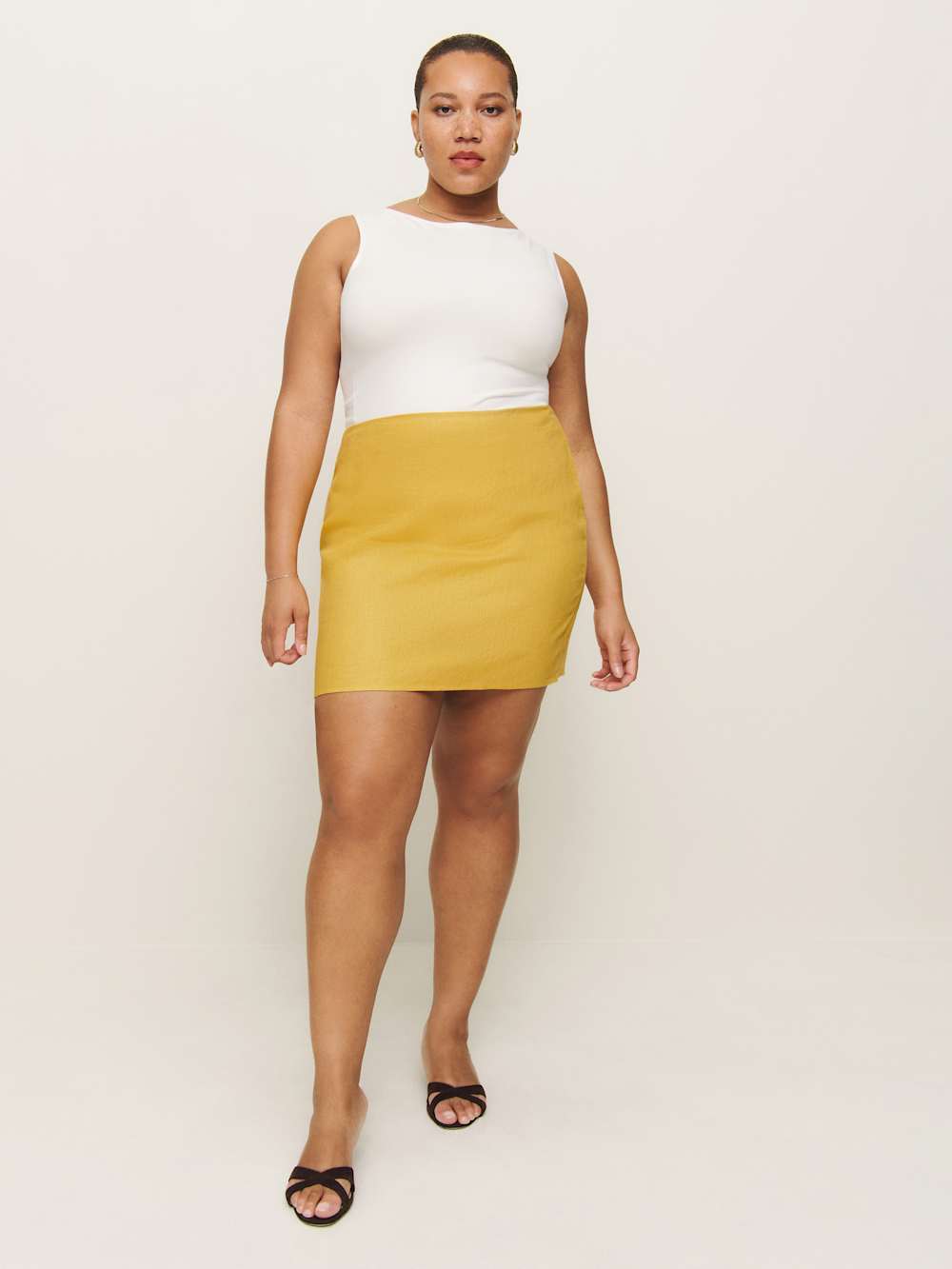 Reformation Veranda Linen Skirt Es - Sunflower