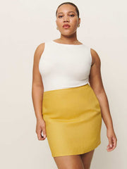 Reformation Veranda Linen Skirt Es - Sunflower