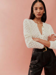 Reformation Clara Crew Cardigan - White Pointelle