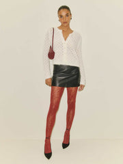 Reformation Clara Crew Cardigan - White Pointelle