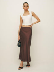 Reformation Layla Silk Skirt - Cafe
