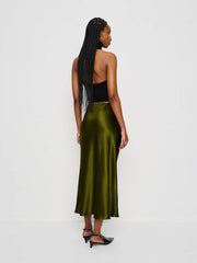 Reformation Layla Silk Skirt - Moss Garden