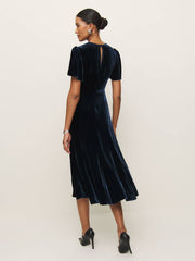 Reformation Quinne Velvet Dress - Navy