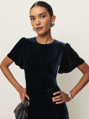 Reformation Quinne Velvet Dress - Navy