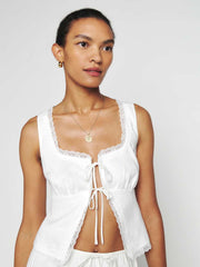 Reformation Rosalie Linen Top - White