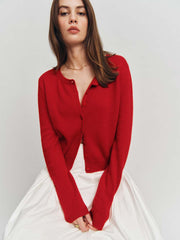 Reformation Clara Cashmere Crew Cardigan - Cherry