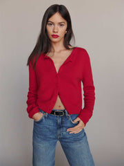 Reformation Clara Cashmere Crew Cardigan - Cherry