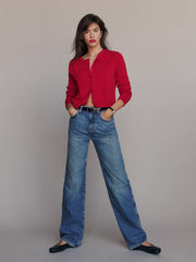 Reformation Clara Cashmere Crew Cardigan - Cherry
