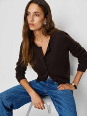 Reformation Clara Cashmere Crew Cardigan - Mole