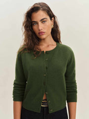 Reformation Clara Cashmere Crew Cardigan - Grass