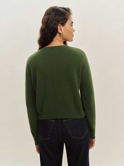Reformation Clara Cashmere Crew Cardigan - Grass