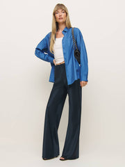 Reformation Gale Satin Mid Rise Bias Pant - Midnight