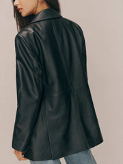 Reformation Veda Dalia Relaxed Leather Blazer - Black