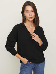 Reformation Jadey Cashmere Oversized V-neck Sweater - Black