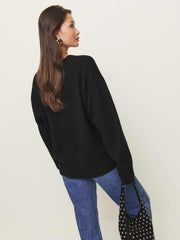 Reformation Jadey Cashmere Oversized V-neck Sweater - Black