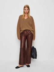 Reformation Jadey Cashmere Oversized V-neck Sweater - Camel