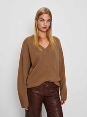 Reformation Jadey Cashmere Oversized V-neck Sweater - Camel
