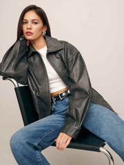 Reformation Veda Marco Leather Oversized Bomber - Highway