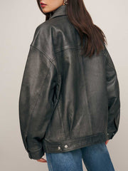 Reformation Veda Marco Leather Oversized Bomber - Highway