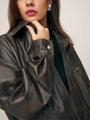 Reformation Veda Marco Leather Oversized Bomber - Pit Stop