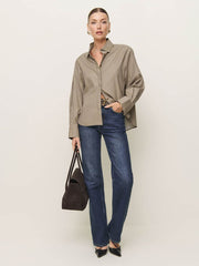 Reformation Andy Oversized Shirt - Taupe Stripe